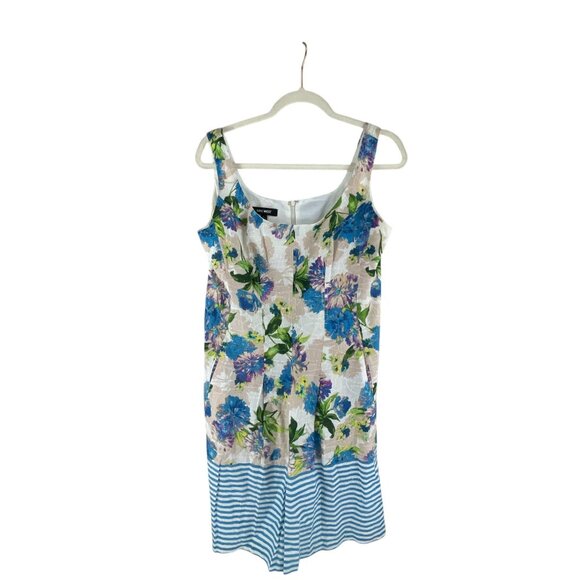 Nine West Womens Floral Striped Sundress Sz 6 Blue Tan Sleeveless Casual Summer - Picture 7 of 13